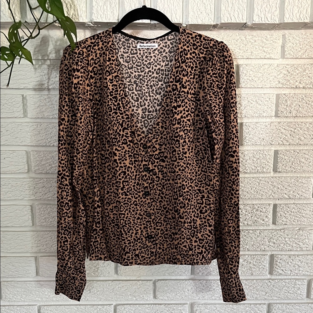 Reformation Leopard v neck button up